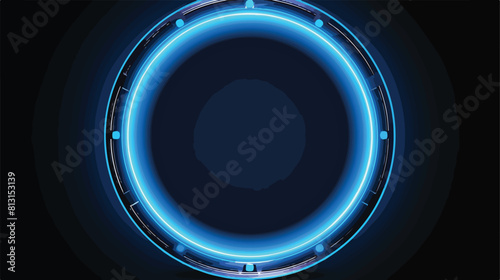 Neon blue light circle Vector electric frame. 2d fl
