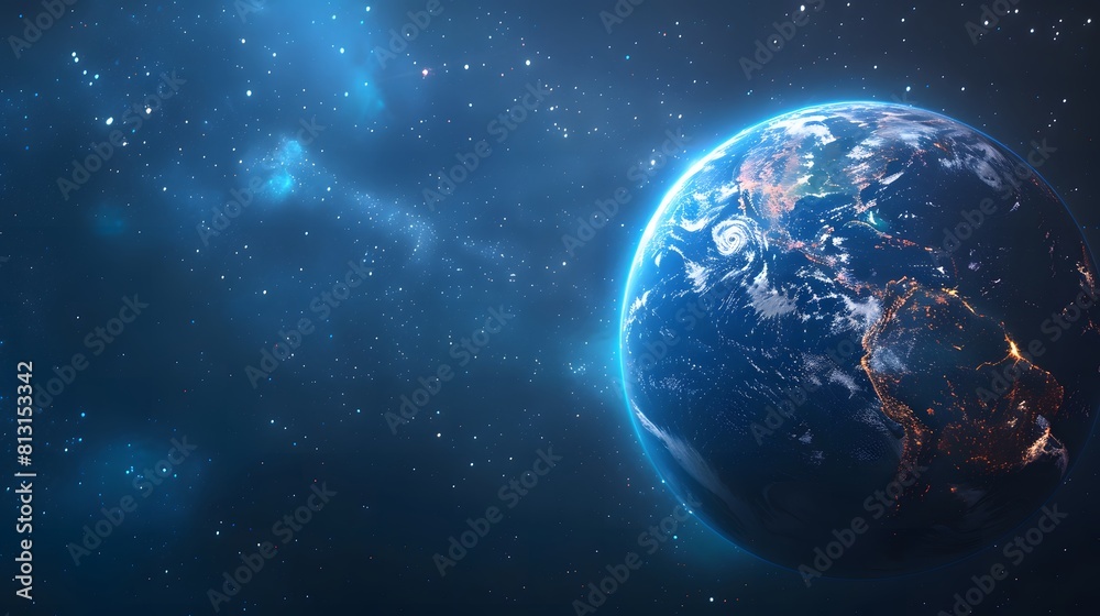 the beauty of the blue earth with a galaxy background with stars