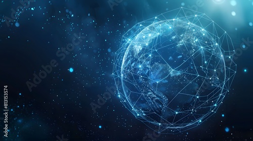 Abstract blue technology background with a digital globe and glowing light effect, representing a global network concept for business or science illustration.