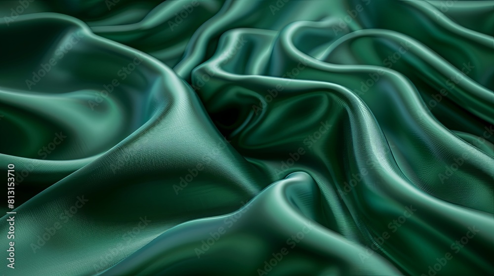 Obraz premium Close-up shot of dark green silk fabric with pleats and folds.