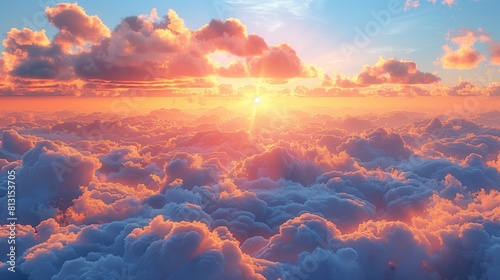 Beautiful clouds, panorama of clouds, above the clouds, clouds from above, flying above, 3D rendering photo