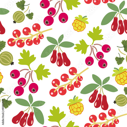 color isolated seamless pattern berries in flat shape style in vector. template for backdrop textile wallpaper wrapping background print decor design