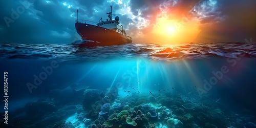 The Harmful Impact of Ship Noise Pollution on Marine Life on World Ocean Day. Concept Ship Noise Pollution, Marine Life, World Ocean Day, Environmental Impact