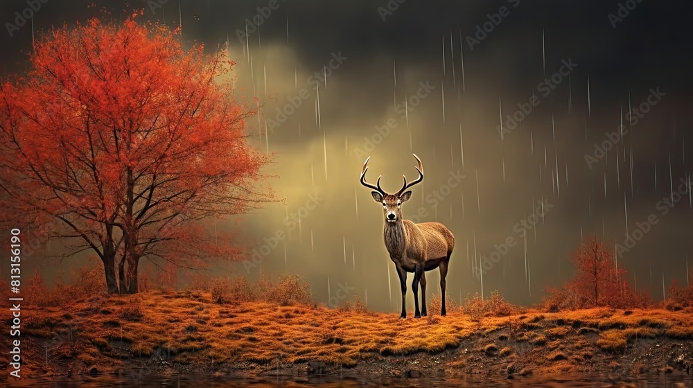 Fototapeta premium deer in fall tree