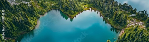 A pristine lake shaped like a heart nestled in untouched wilderness advocates for the preservation of natural beauty