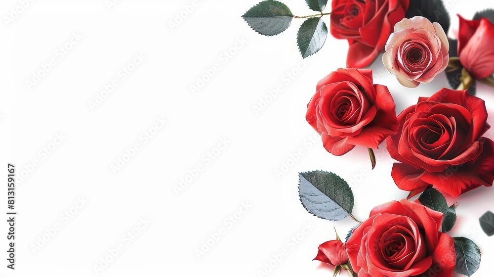 composition with beautiful red roses on white background elegant love floral greeting card invitation template digital illustration composition with beautiful red roses on white background elegant love floral greeting card invitation template digital illustration