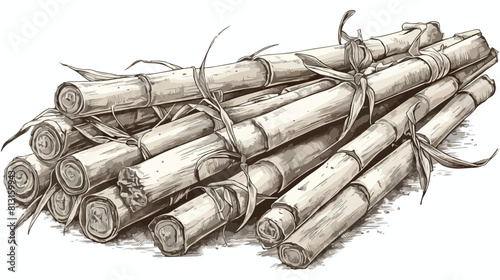 Pile of sugarcane stems engraving vector illustrati