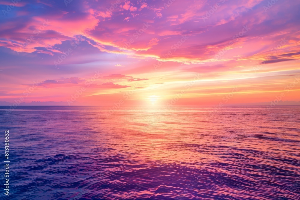 Obraz premium Breathtaking sunset over the ocean with vibrant purple and pink skies