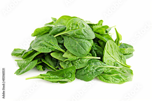 A pile of fresh spinach leaves separated from the background, showcasing their vibrant green color and nutrient-rich profile. Concept of leafy greens and healthy eating. Generative Ai.