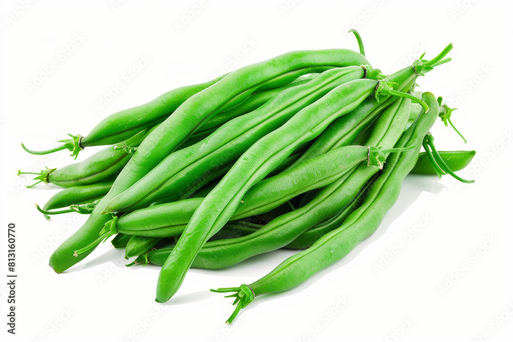 A cluster of fresh green beans isolated without any background interference, highlighting their crisp texture and vibrant color. Concept of garden vegetables and summer bounty. Generative Ai. A cluster of fresh green beans isolated without any background interference, highlighting their crisp texture and vibrant color. Concept of garden vegetables and summer bounty. Generative Ai.