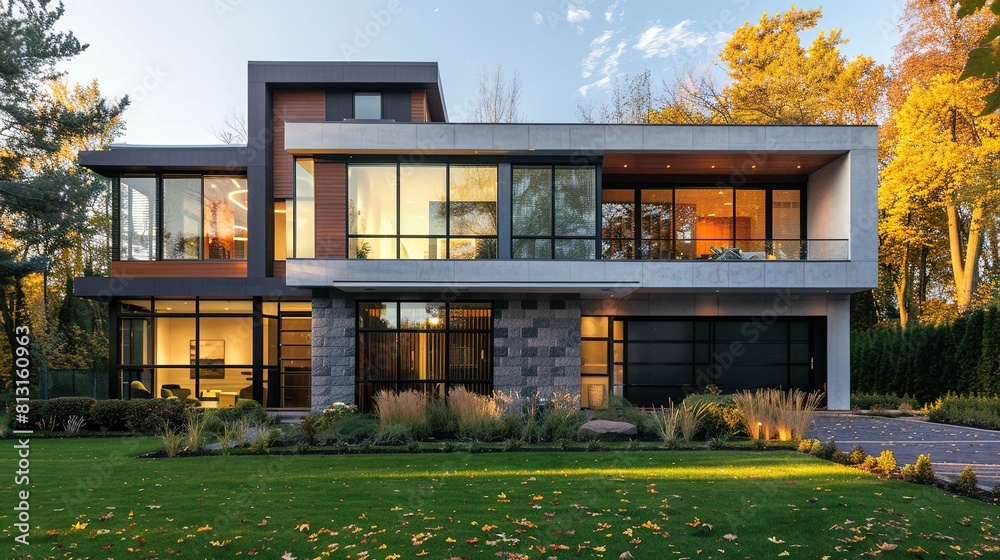 Modern house with large windows and a flat roof. Stock Illustration ...
