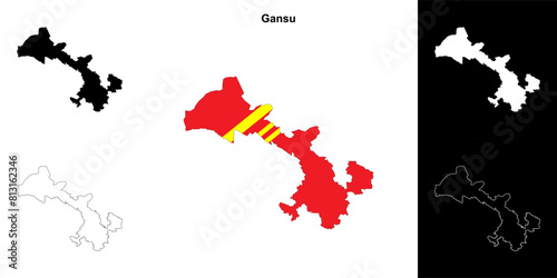 Gansu province outline map set photo
