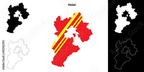 Hebei province outline map set photo