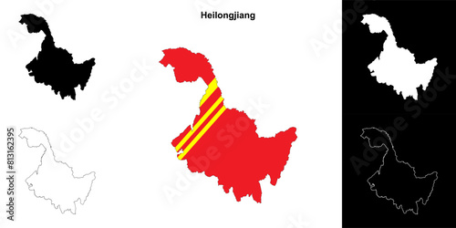 Heilongjiang province outline map set photo