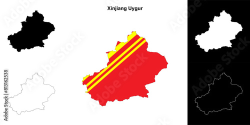 Xinjiang Uygur province outline map set