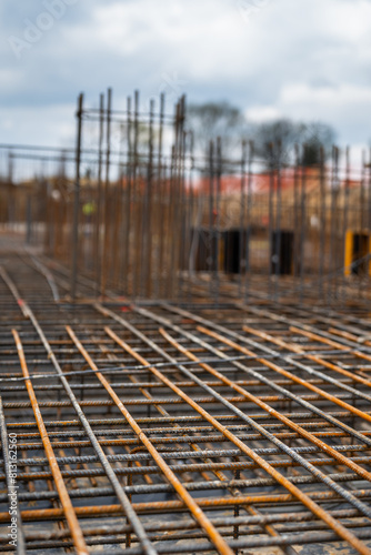 Obraz na płótnie Construction stage - steel reinforcement of foundations w salonie
