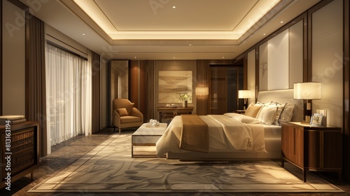 Indulge In The Luxury Of A 3D-Rendered Hotel Suite Room Bedroom, Showcasing Elegance And Sophistication