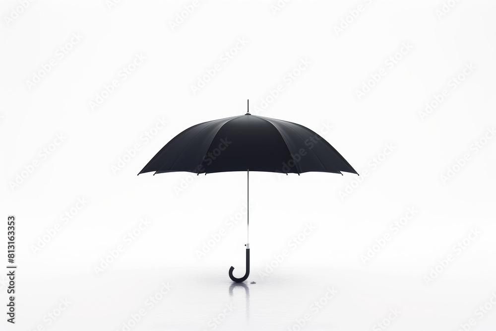 A classic black umbrella isolated against a clean white background, standing alone, with no background. Concept of protection and shelter. Generative Ai. A classic black umbrella isolated against a clean white background, standing alone, with no background. Concept of protection and shelter. Generative Ai.