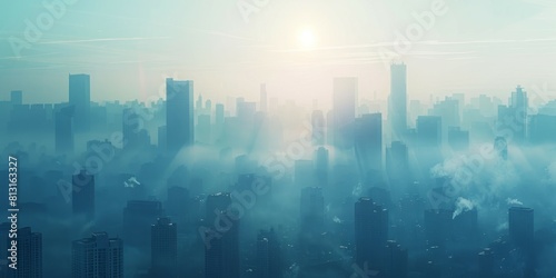 Cityscape in fog. Panoramic view of the city.