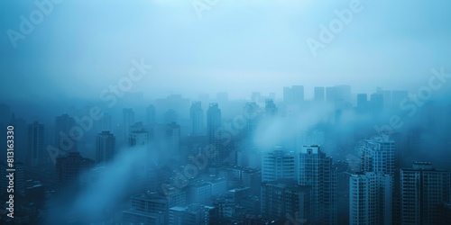 Cityscape with fog in the morning. Panoramic view.