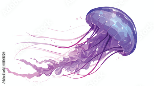 Purple pink jellyfish drawing isolated on white bac