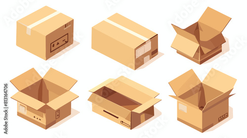 Realistic cardboard box mockup set from side front © Photo