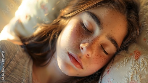 Picture A Teenage Girl Waking Up From Her Sleep, Her Expression Reflecting The Drowsiness Of Morning photo