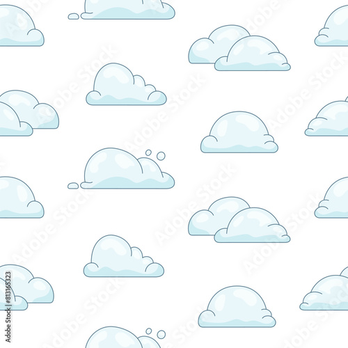 Cumulus cloud cartoon. Seamless pattern. Sky air symbol. Vector drawing. Design ornaments.