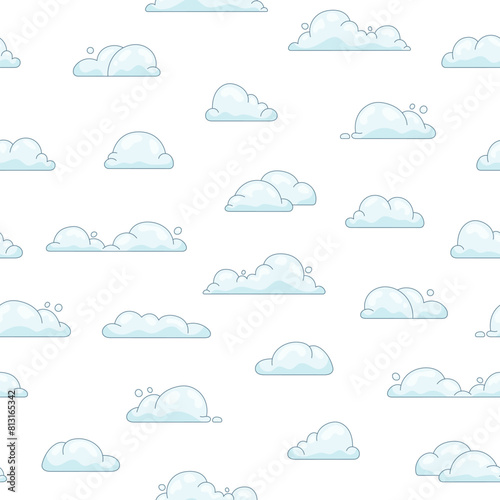 Cumulus cloud cartoon. Seamless pattern. Sky air symbol. Vector drawing. Design ornaments.
