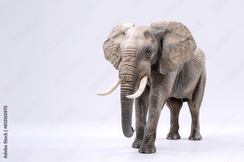 Obraz premium Detailed elephant on a blank background. Realistic elephant figure isolated. Concept of zoology, wildlife education, and conservation awareness. Copy space
