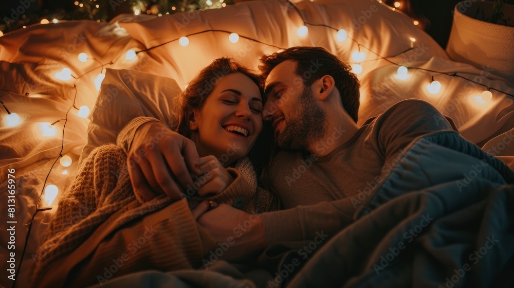 Share A Cozy Moment With A Couple As They Cuddle Up And Watch A Movie Together In Bed Share A Cozy Moment With A Couple As They Cuddle Up And Watch A Movie Together In Bed