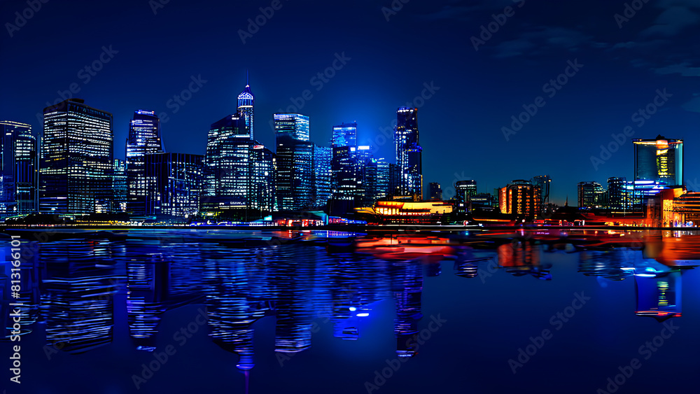 Obraz premium Urban Serenity - Mesmerizing Cityscape with Shimmering Building Reflections