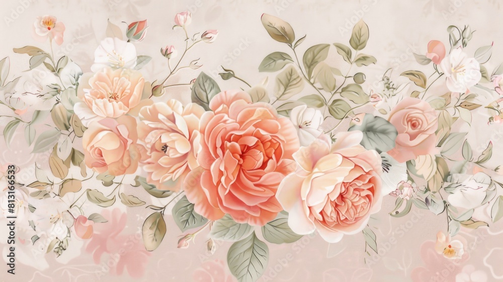 Fototapeta Soft, pastel-toned flower buds, beautifully rendered in beige and pink hues, creating a gentle and tranquil visual.