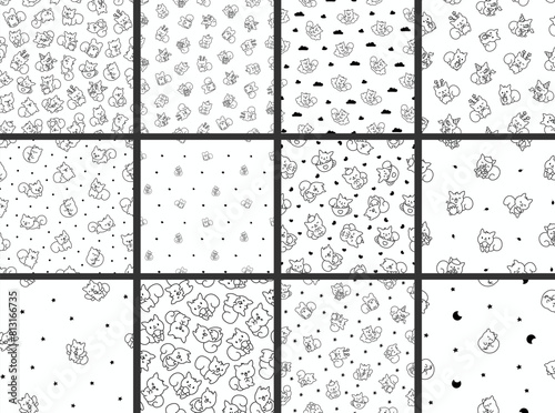 Wallpaper Mural Cute kawaii squirrel. Seamless pattern. Coloring Page. Funny forest wild cartoon animal characters. Hand drawn style. Vector drawing. Collection of design ornaments. Torontodigital.ca