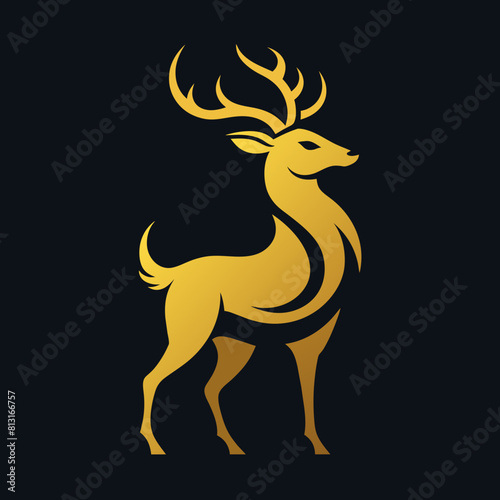 Gold unique regal golden stag  closeup  business logo vector  sphere style  luxury  premium style logo  elegant vector logo  consistency in every shape  perfect logo  dark black combined background 