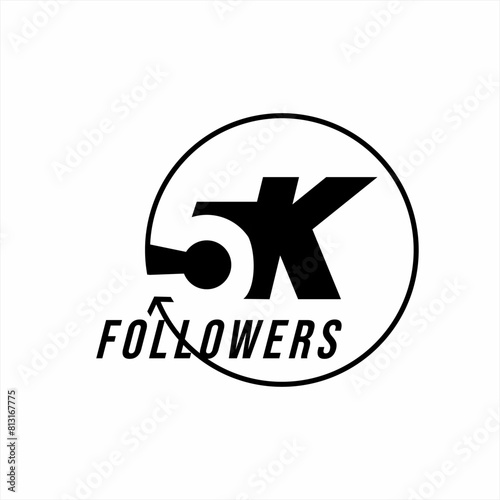 Simple 5K followers logo design with rotating circle and arrow.