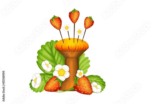 Isolated illustration of embroiderer accessories. Hoop, needle bed.