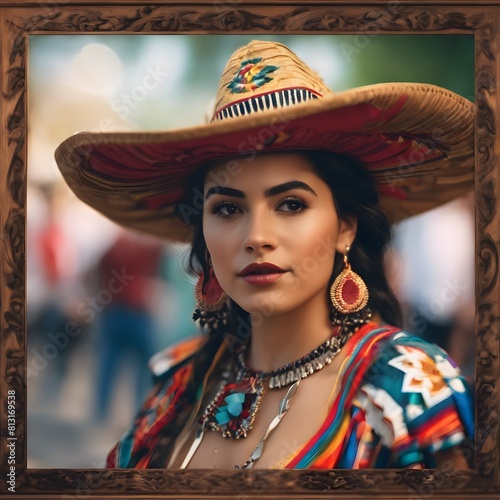 portrait of a woman in elaborate Native Mexican attire indigenous culture of latino heritage