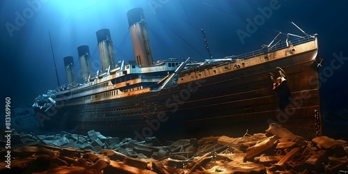 The Iconic Scene of the RMS Titanic Sinking: A Historical Maritime Tragedy and Disaster. Concept Maritime History, RMS Titanic, Sinking Disaster, Historical Tragedy, Iconic Scene photo