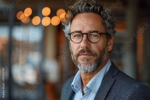 A corporate headshot highlighting the vision and foresight of a strategic thinker. Concept of planning and goal-setting in business. Generative Ai. © Sebastian