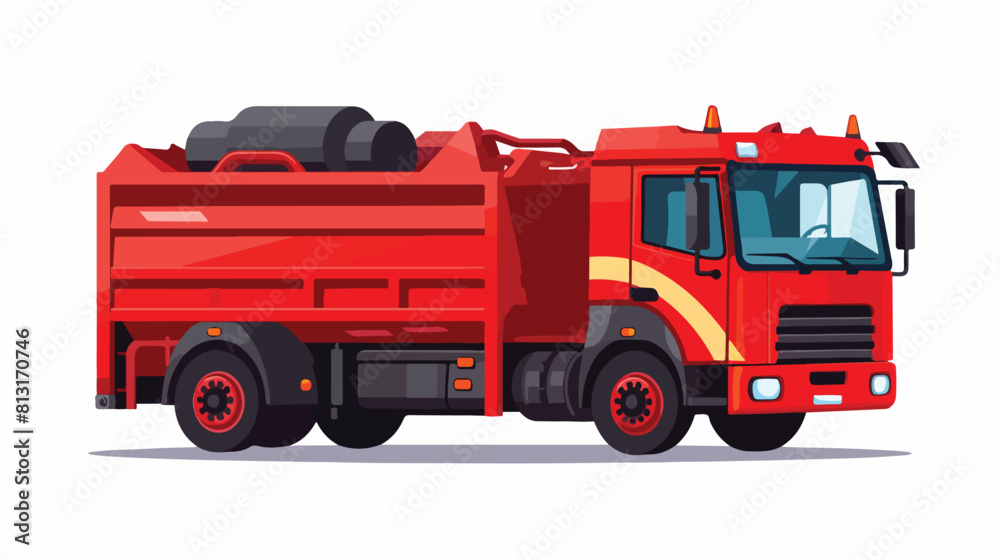 Red garbage truck in flat style. Garbage trash and