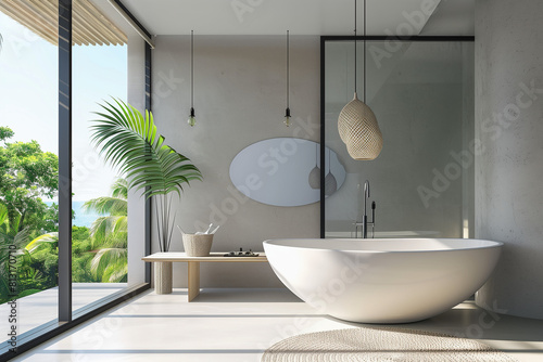 Modernes Badezimmer mit freistehender Badewanne photo