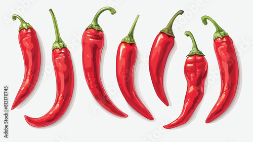 Red fresh chili pepper pod with green tail - whole