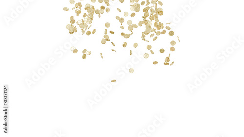 Jackpot or win concept.Coins rain on transparent background.