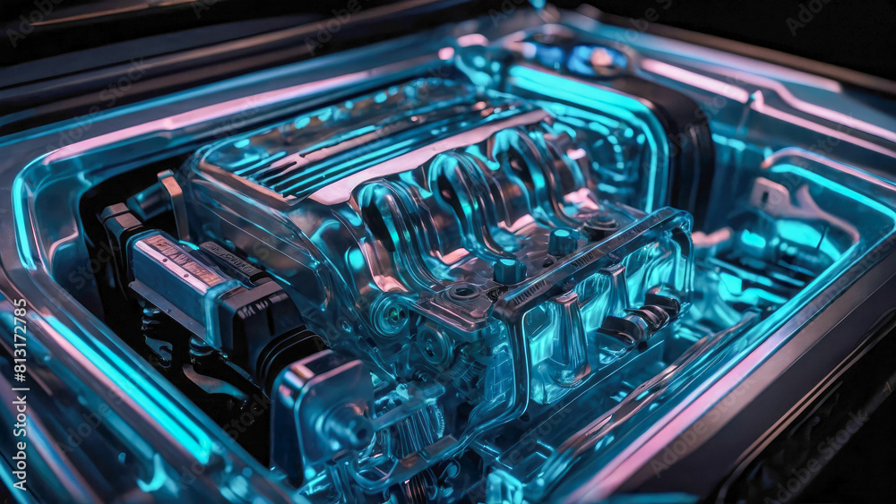 Close-up of a modern transparent car engine Close-up of a modern transparent car engine