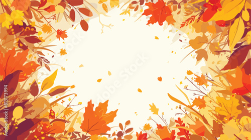 Round frame with fall leaves sketch style illustrat