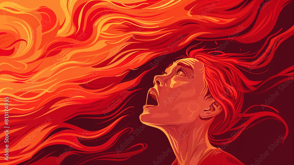 Expressive Digital Artwork Depicting Emotional Panic Amidst Fiery Colors Expressive Digital Artwork Depicting Emotional Panic Amidst Fiery Colors