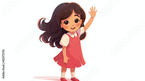 School or preschool girl waves her hand in greeting