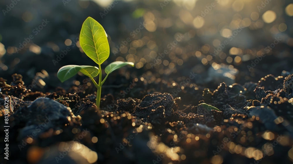Green Growth Sustainable Sprout Emerging from Compost Heap EcoFriendly Recycling and Organic Gardening Concept Green Growth Sustainable Sprout Emerging from Compost Heap EcoFriendly Recycling and Organic Gardening Concept