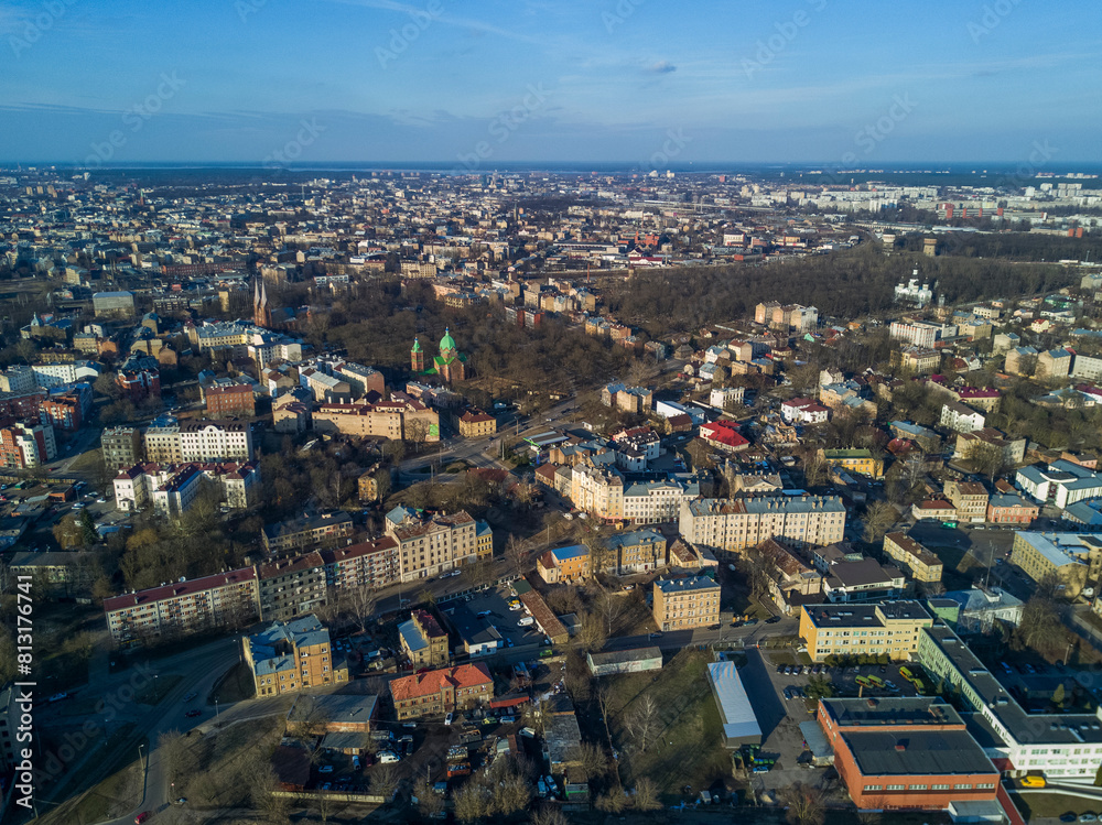 Riga aerial view to districts of town.